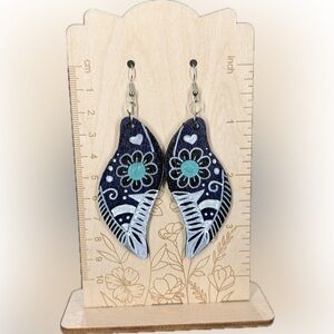 Chic Bespoke Black, White and Blue Floral Earrings